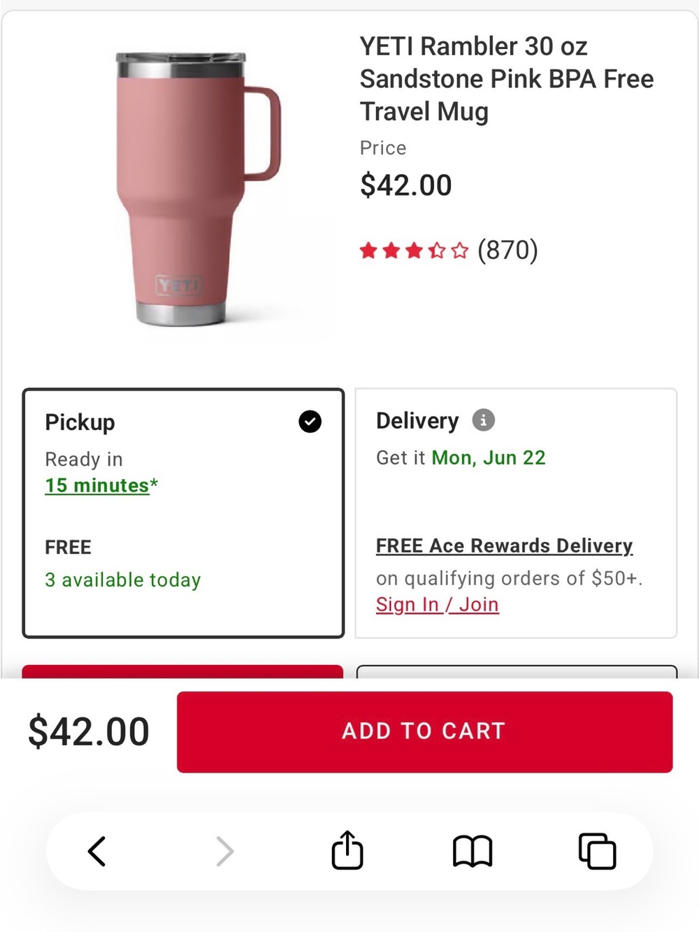 Yeti Rambler 30 oz Mug — Sandstone Pink